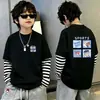 Camiseta de algodón de manga larga estampada para niños, moderna y sencilla, camiseta básica de retazos a rayas estilo coreano, top de imitación de dos piezas, estilo ins