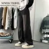 Jeans de perna reta solto para primavera e outono de comércio exterior para homens, calças compridas casuais de perna larga da marca de moda americana high street para homens
