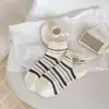 Calcetines de Rayas para Mujer, Calcetines de Media Pantorrilla, Estilo Primavera y Verano, Calcetines Finos de Algodón, Malla Transpirable, Estilo Coreano, Etiqueta de Tela, Calcetines Cortos de Moda
