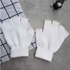 Guantes de ciclismo para adultos unisex de punto de color liso, guantes de medio dedo, guantes de invierno a prueba de frío y cálidos
