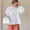 Lotte Nuevo Producto 4 Colores Diseño de Camisa para Mujer Primavera y Otoño Color Sólido Holgada Asimétrica Camisa de Mujer 100% Algodón Toma Real
