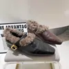 Sapatos Femininos Mary Jane Estilo Coreano Bico Quadrado Cabelo Cacheado Mais Veludo 2026 Inverno Novo Tira com Fivela Única Mocassins Peludos de Salto Baixo Quente