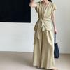 Estilo Coreano Verão Novo 2026 Camisa Elegante com Amarração na Cintura e Decote V para Mulheres + Conjunto de Calças Wide-Leg
