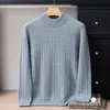 Suéter casual de cashmere 100% puro para homens, gola semimédia, leve para negócios urbanos, malha básica para outono e inverno