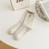 Calcetines Calcetines de Media Caña de Primavera y Otoño para Mujer Bordados con Lazo Hilo de Punto Rizado Calcetín Estilo Japonés Lindo Versátil Calcetines de Algodón para Mujer