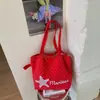 Bolsa de Ombro Shuai Mi Home Estilo Coreano com Bolinhas e Bordado Floral, Fechamento por Cordão, Bolsa Tote Leve Casual de Alta Aparência