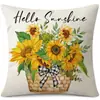 Funda de almohada de girasol de primavera y verano transfronteriza de Amazon Funda de cojín impresa floral de lino sintético para las vacaciones de otoño de Acción de Gracias
