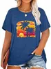 Tamanho UE Algodão TMKShop Edição Limitada Top Feminino Camiseta Estampa Retro Fofa Nascer do Sol Profundo