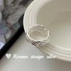 Joyería de Plata Nicho Coreana de Otoño e Invierno Plata Esterlina S925 Simple Anillo Liso Roscado de Versión Ancha Anillo Trenzado para Mujeres Mayores