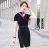 Vestido Curto Gola V Slim Fit Cintura Apertada Elegante Roupa de Negócios Loja de Joias Salão de Beleza Imobiliária Vestido Feminino da Moda
