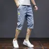 Pantalones cortos de mezclilla para hombre estilo Hong Kong marca de moda holgados retro versátiles de pierna recta modernos guapos pantalones de siete puntos verano finos