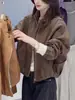 Jaqueta Curta de Algodão Acolchoada com Diamantes Estilo Coreano Outono/Inverno 2026 Feminina Solta Gola Alta Zíper Cardigan Casual Versátil Emagrecedor Outerwear