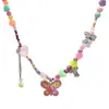 Colar Pingente Borboleta com Contas de Cor Doce e Fresca para Mulheres, Moda de Luxo Leve, Elegante, Corrente de Clavícula Doce Personalizada