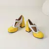 Nuevos zapatos de mujer para todas las estaciones con bloques de color, punta cuadrada, hebilla, suela de goma suave, caña baja y tacón cuadrado, zapatos de cuero de moda en tallas grandes