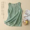 Camisola Chaleco de Lino Algodón Bordado de Encaje Ropa Exterior de Verano para Mujer Talla Grande Holgado Casual Sin Mangas de Lino Top Básico