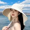 Sombrero de protección solar de seda de hielo para mujer, ala ancha, protección para el cuello, adecuado para colas de caballo, uso en exteriores en la playa, color caqui, plegable