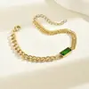Pulsera de Esmeralda y Diamante Transfronteriza Europea y Americana Nicho Exquisita Gama Alta Lujo Ligero Diseño Geométrico Pulsera de Cadena de Empalme