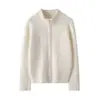 Novo Suéter de Cashmere Outono/Inverno 2025 para Mulheres 100% Cashmere Puro Cardigan com Zíper de Manga Longa Top Suéter Versátil