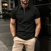 2026 Amazon Verão Transfronteiriço Nova Camisa Polo Masculina Waffle Cor Sólida Manga Curta com Zíper Top