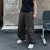 Pantalones de trabajo de algodón de estilo americano modernos con múltiples bolsillos para hombre, pantalones largos casuales de pierna ancha recta holgada retro para primavera/verano