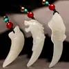 Colgante Auténtico de Diente de Lobo de Jade Hetian para Hombres y Mujeres, Collar con Colgante de Jade, Accesorio de Jade Personalizado de Moda