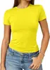 Camiseta Casual para Mujer de Manga Corta, Color Sólido, Ajustada, Estilo Delgado Popular de Shein, Transfronteriza de Aliexpress, Cuello Redondo