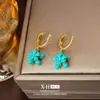 Brinco Azul Flor Elegante Suave Francês Moda Temperamento Suave Versátil Simples Ilumina a Pele Joia de Orelha de Alto Padrão