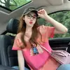 Camiseta de Manga Corta con Estampado de Princesa Dulce de Algodón Puro para Mujer, Nicho, Colorida, Degradado, Holgada, de Temperamento, Top Versátil, Ropa de Abrigo