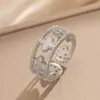 Anillo Exquisito Super Brillante de Circonita para Niñas, Lujo Accesible y Anillo de Apertura Ajustable de Gama Alta, Baño de Oro Real Simple