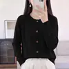 Cárdigan de punto abotonado de algodón puro para mujer, nuevo estilo otoño e invierno, cuello redondo, tejido de siete puntos engrosado de color liso, chaqueta de canalé versátil