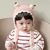 Orelheiras de bebê fofas e quentes outono e inverno chapéu de lã princesa bico fechado inverno menina chapéu de tricô pullover