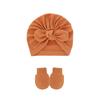 Fuente transfronteriza gorro fetal para bebé guantes antiarañazos juego de 2 piezas gorro pullover para bebé gorro indio gorro de orejas de conejo comercio exterior europeo y americano