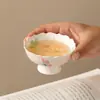 Taza Maestra Cerámica de Alto Pie con Boca de Flor, Peonía Rosa Claro Pintada a Mano de las Dinastías Tang y Song para Uso Doméstico, Juego de Té Kung Fu, Taza de Té para Mujeres, Taza de Degustación