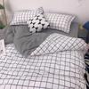 Juego de cuatro piezas sencillo para funda de edredón estilo japonés a cuadros simples de algodón lavado para dormitorio, sábana de tres piezas individual doble