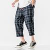 Calça Casual Retro Masculina de Verão 2020 Novo Estilo Japonês Xadrez Grande Velha Solta Lavada Estilo Chinês para Tornozelo