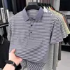 Camisa polo a rayas de moda para hombre, verano fina de manga corta, moda casual transpirable, cuello camisero, camiseta, suministro transfronterizo