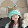 Gorro de Lana Grueso y Cálido de Otoño e Invierno para Niños, Gorro de Punto a Prueba de Viento de Felpa para Niños y Niñas, Gorro con Protección para los Oídos de Bloques de Color para Niñas