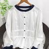 Top Bordado Japonês Mori para Mulheres Vestido Primavera 2025 Gola Combinando Algodão Camisa Branca Feminina Atacado