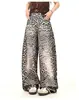 Comércio Exterior Transfronteiriço Bigodes de Gato Americanos Estampa de Leopardo Sabres Jeans para Homens e Mulheres Retrô Cintura Alta Soltos Versáteis Casuais Calças de Pernas Largas