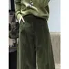 Pantalones Casuales de Pana Verde Oscuro para Mujer 2025 Otoño e Invierno Nuevo Estilo Acolchados con Forro Polar Espesos de Cintura Alta Color Puro Lana Regular