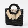 Bolso de Mano con Borlas de Gran Capacidad, Bolso Tejido a Mano, Bolso de Perlas para Vacaciones en la Playa para Mujer, Bolso de Perlas de Madera Estilo Étnico