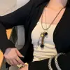 Collar de Cadena con Borla de Perlas, Diseño Único de Caracol Gateando, para Mujer, Cadena de Suéter Doble Capa Vintage con Bloques de Color, Cadena para Sudadera