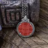 Colgante de Moneda Personalizada con Runa Espíritu de la Montaña de Plata 925 con Superficie de Cinabrio y Mantra de Seis Caracteres, Colgante de Rueda Bagua Tai Chi