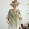 Nova Camisa de Linho Bordada Estampada Retrô Estilo Chinês para Mulheres, Novo Modelo de Verão 2026, Gola Redonda, Elegante, Respirável, Versátil