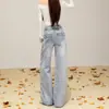 Jeans Wide Leg Ajustável na Cintura com Fivela Laranja#Paris Feminino Solto Modelador Tendência da Moda Versátil Calças Banana