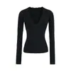 Camiseta Base de Encaje con Escote en V Profundo Pure Desire para Mujer 2026 Nuevo Top de Punto Ajustado de Manga Larga Estilo Americano Top Corto Interior