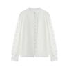 Comércio Exterior Roupas Femininas 2025 Outono Estilo Europeu e Americano Patchwork Renda Acabamento Gola Redonda Manga Longa Camisas Tops para Mulheres F825163F