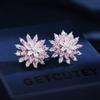 Pendientes de aguja de plata s925 de lujo ligero de alta gama elegantes que combinan con todo, circonita brillante tridimensional de doble capa giratoria de girasol