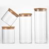 En stock 100mm boca recta tapa de bambú tarro de almacenamiento sellado hogar cocina té granos tarro de almacenamiento botella de vidrio fabricante