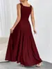 Exportación Transfronteriza Popular Europeo y Americano Ebay Amazon Wish Vestido de Mujer Elegante Cuadrado Sin Mangas Color Sólido Extra Largo